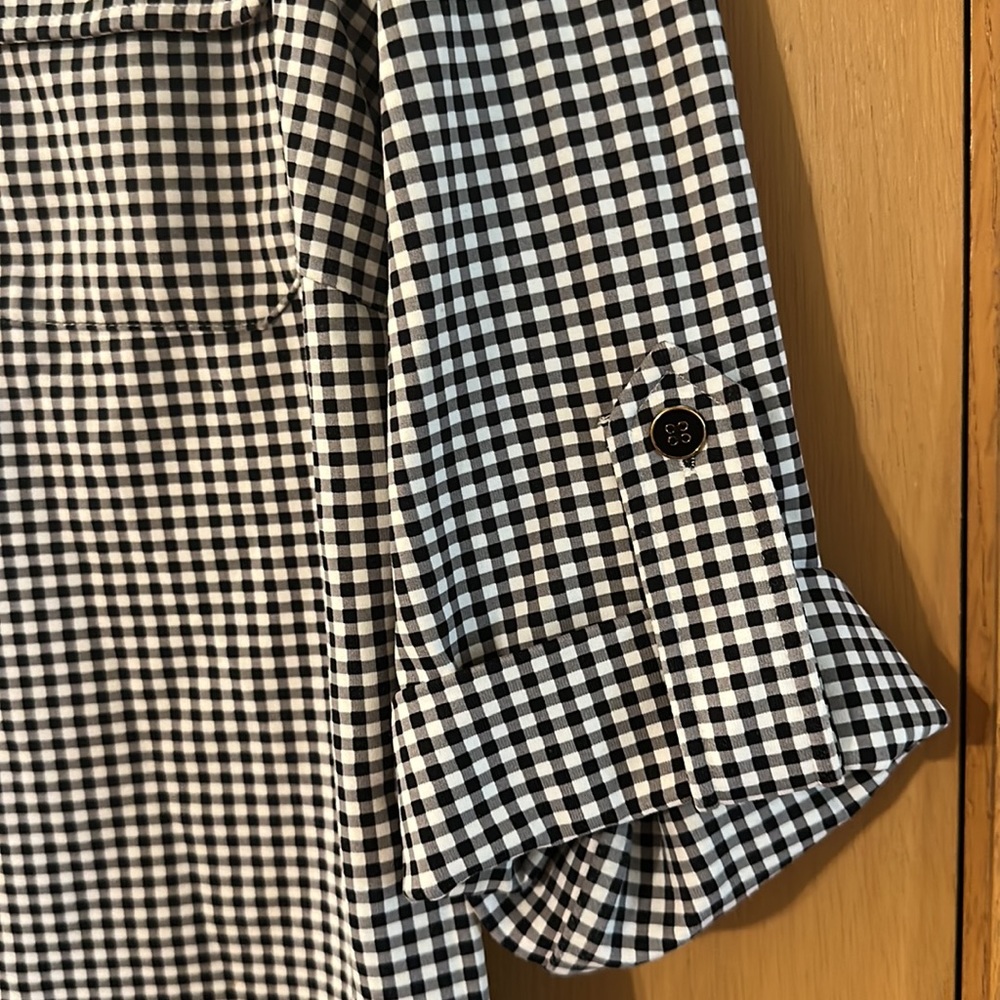 J. McLaughlin Women’s Gingham Button Down Knit Shirt Black White Size Large - Picture 5 of 11